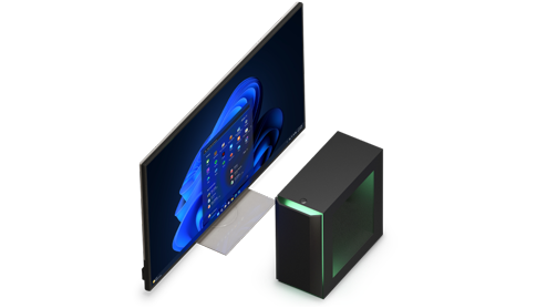 Lo schermo di un dispositivo con una finestra con app aggiunte e consigliate e accanto un mouse e una tastiera